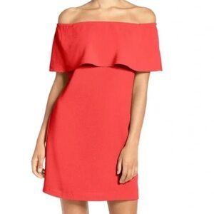 Charles Henry Off-Shoulder Red/Coral Dress